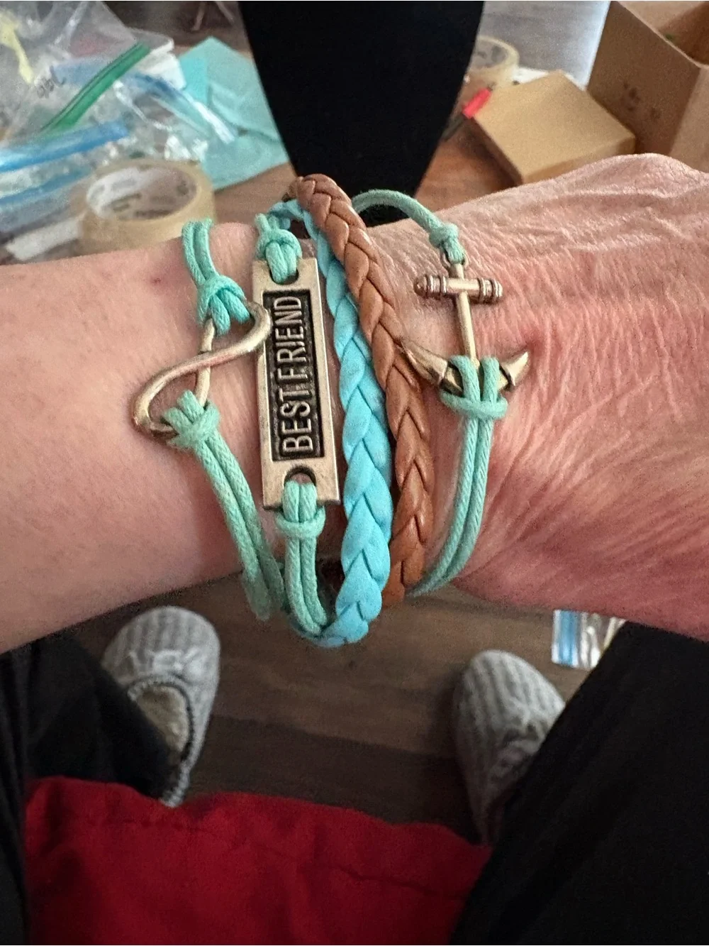 Turquoise and Brown Best Friend Anchor Bracelet Set - Unbranded